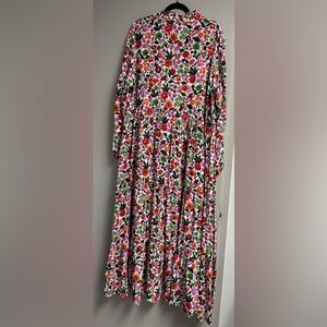 Boden Tiered Maxi Shirt Dress Ivory Floral Forest Size US 20/22